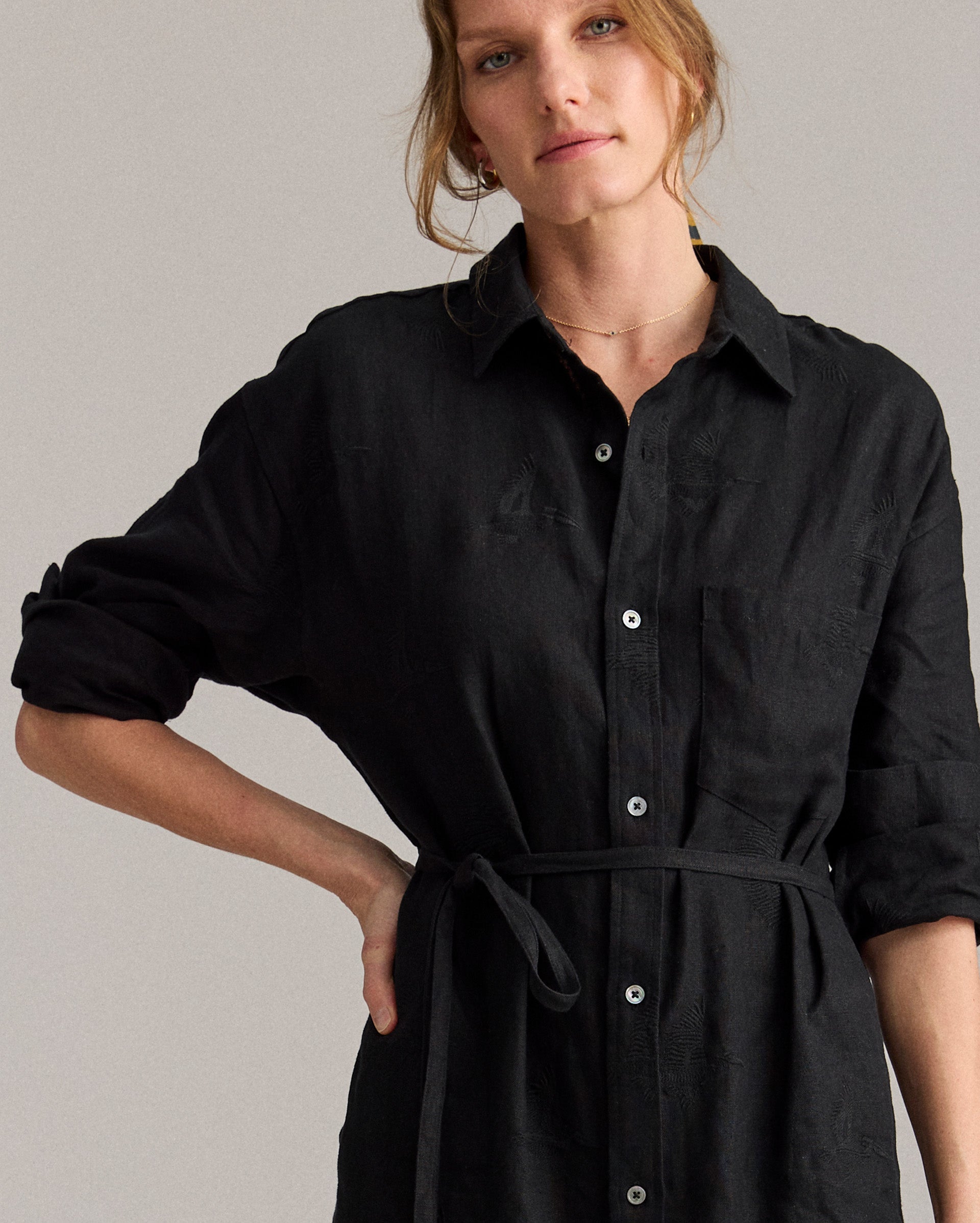 Simon-Linen Pelican Maxi Shirt Dress