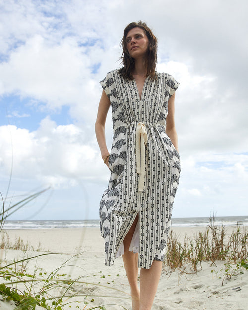 Simon-Jacquard Cinched Waist Dress