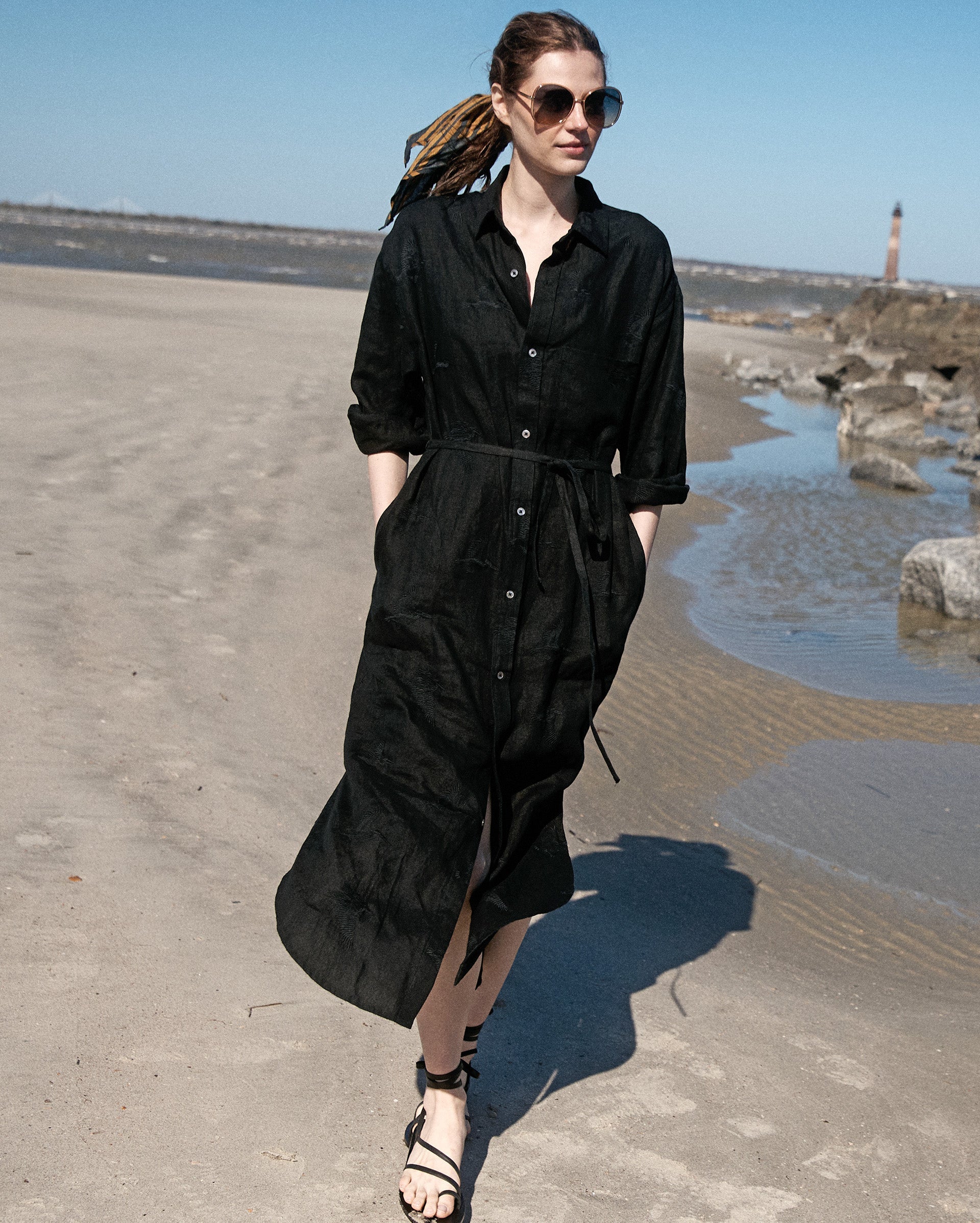 Simon-Linen Pelican Maxi Shirt Dress