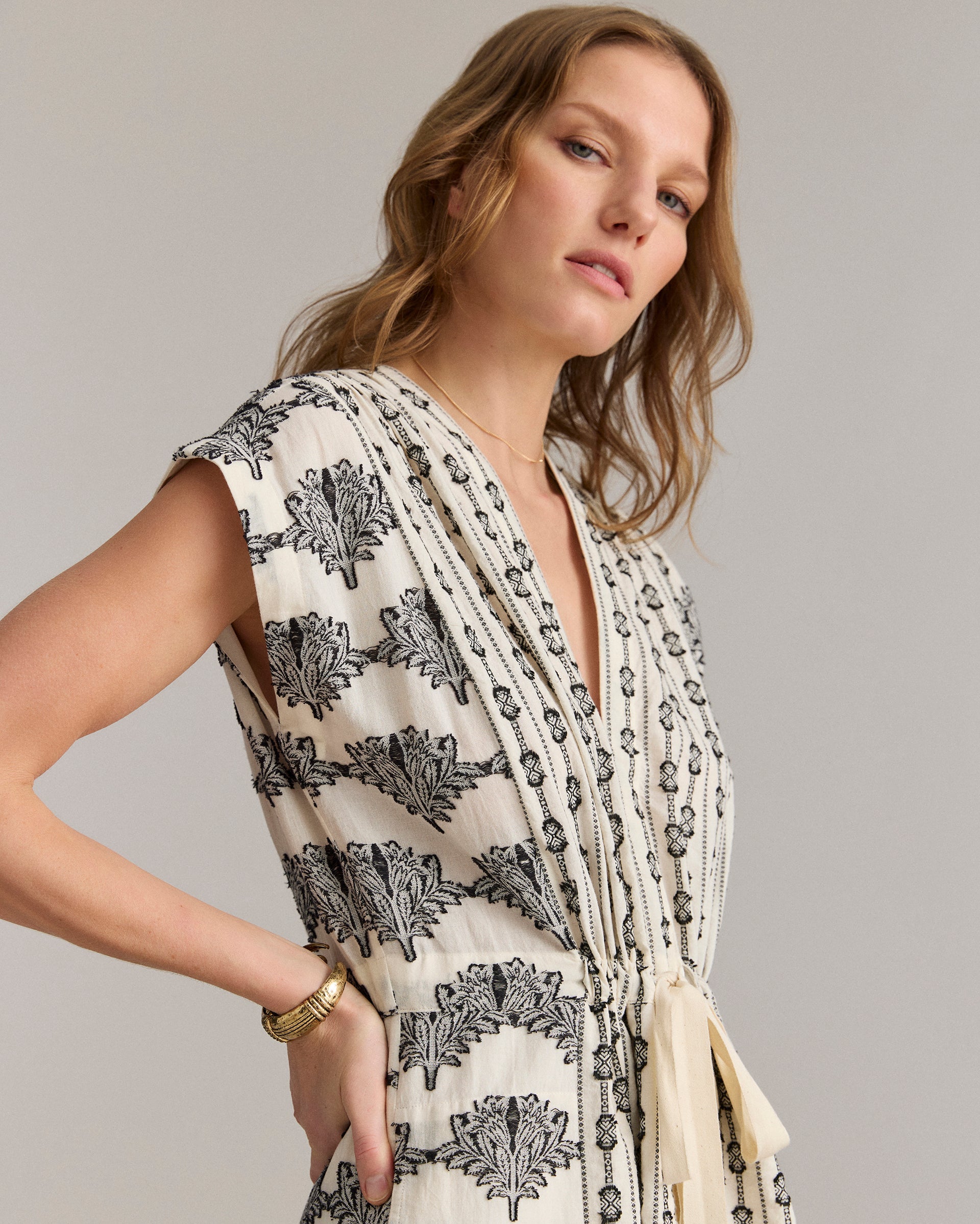Simon-Jacquard Cinched Waist Dress
