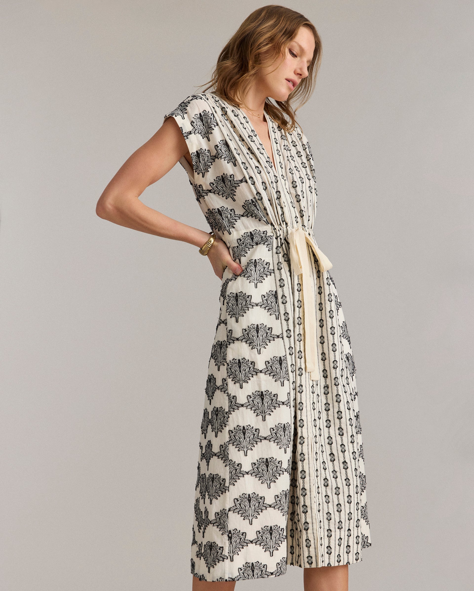 Simon-Jacquard Cinched Waist Dress