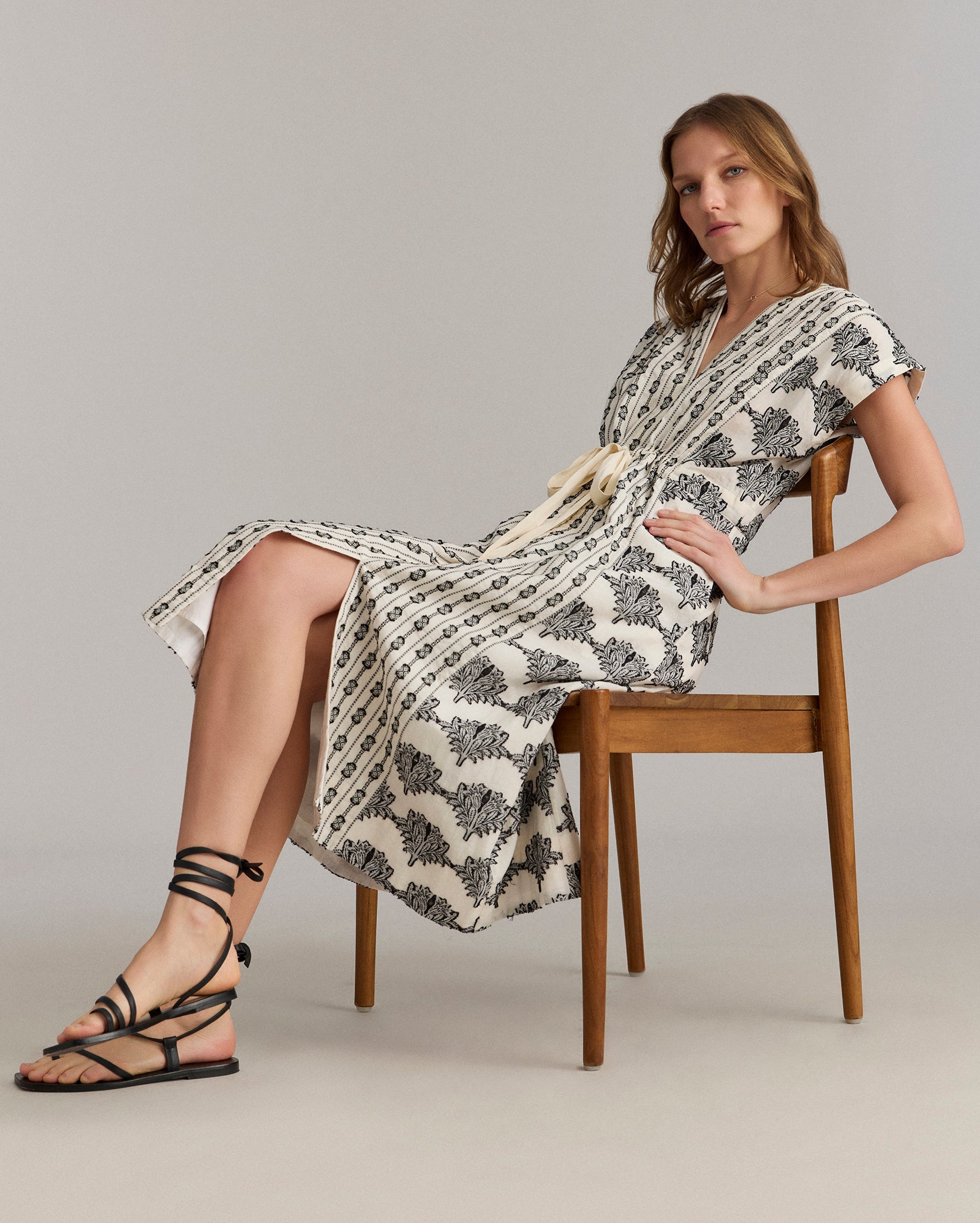 Simon-Jacquard Cinched Waist Dress