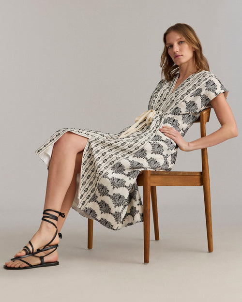 Simon-Jacquard Cinched Waist Dress