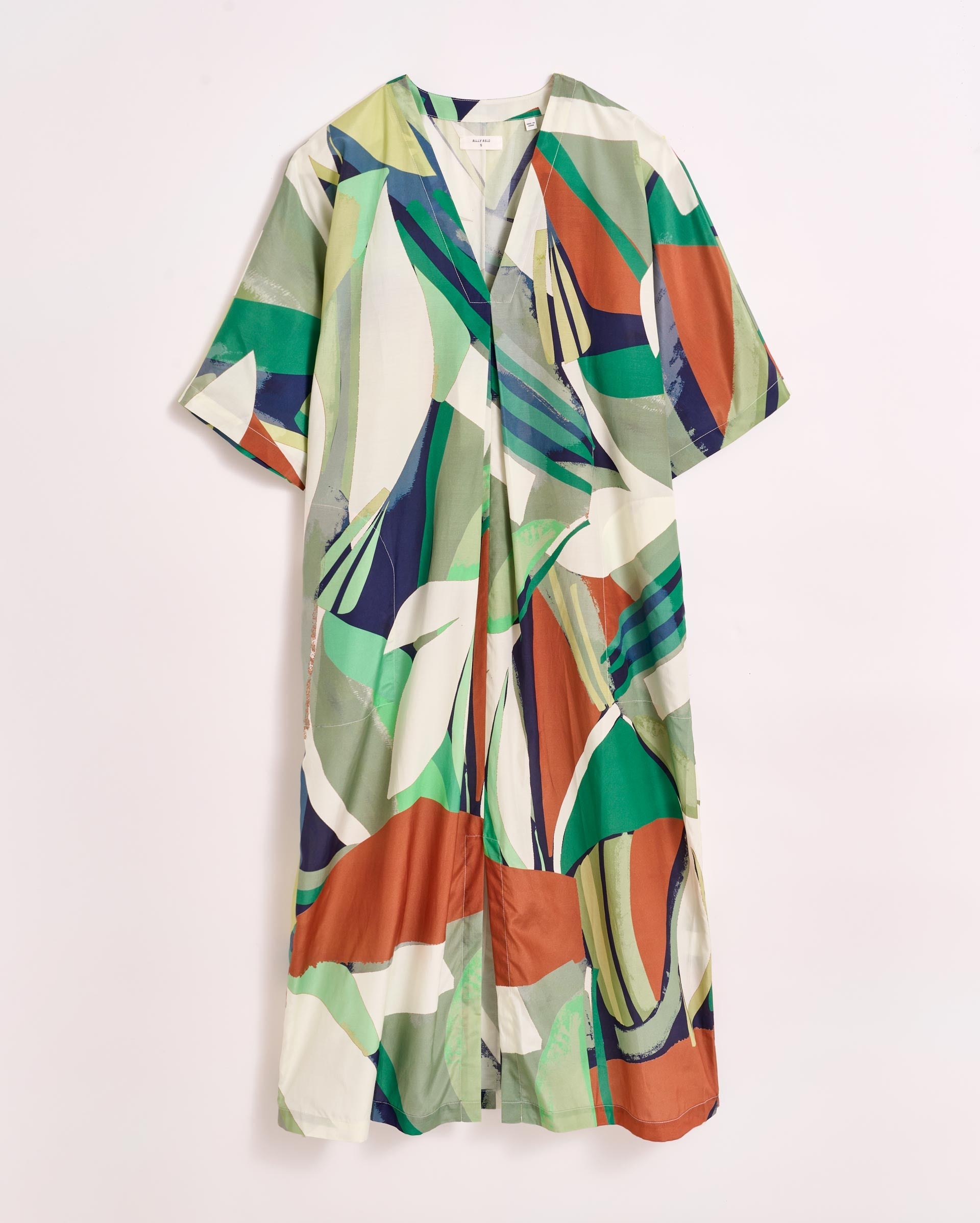 Simon-Collage Tropical Silk V-Pleat Maxi Dress